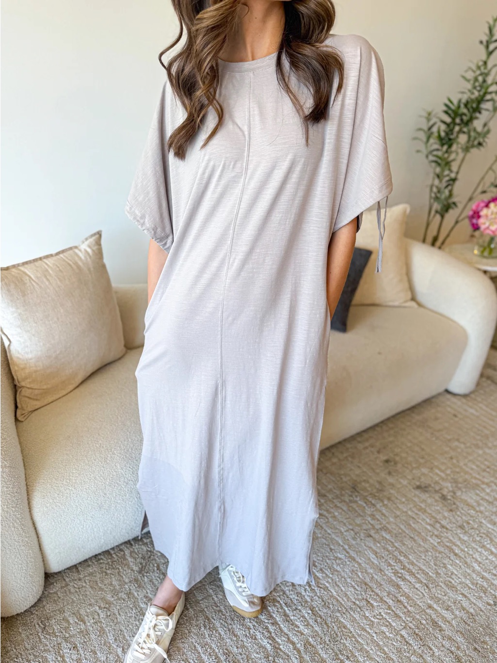 Nwt Entro Shiitake Tie Puff Sleeve Midi Dress - Everyday Tshirt Style Large